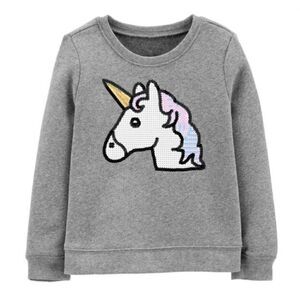 OshKosh B'gosh Girls Size 3T Long Sleeve Sequin Unicorn Pullover Grey Sweatshirt